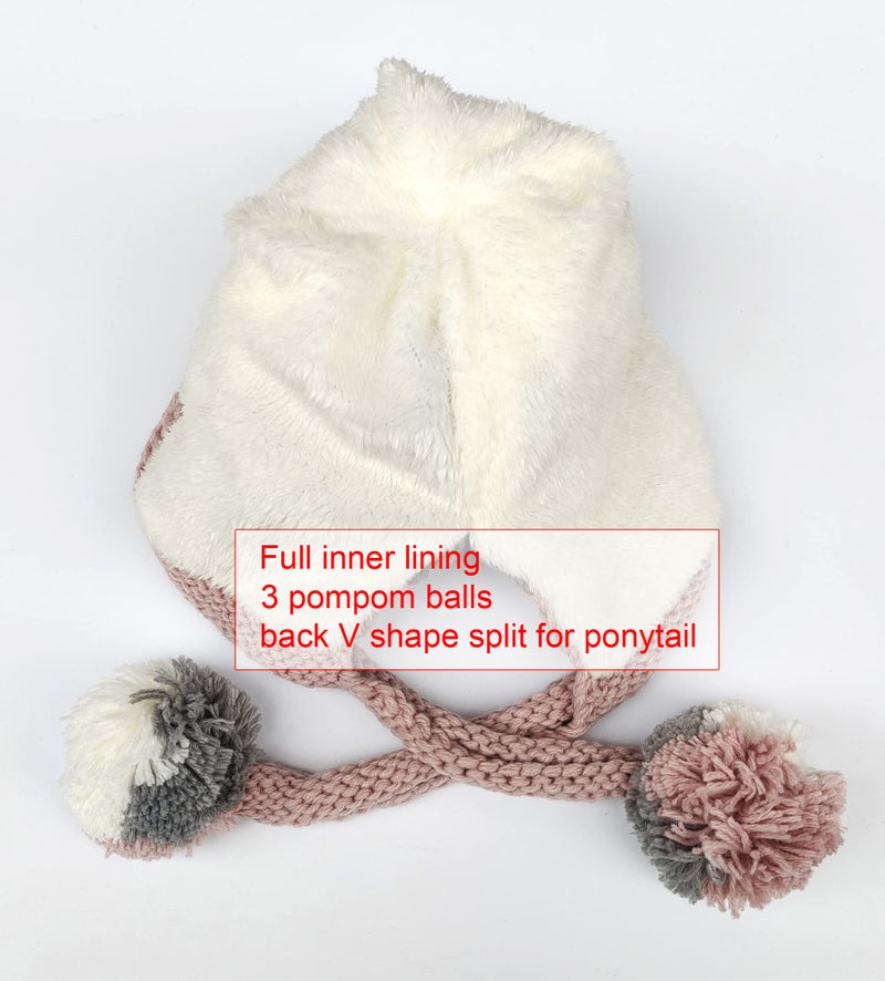 HUAMULAN Women Winter Sherpa Beanie Hats Knit Ear Flaps Peruvian Cover Ears Warm Fleece Lined Ski Snow Hat with 3 Pompom - Image 4